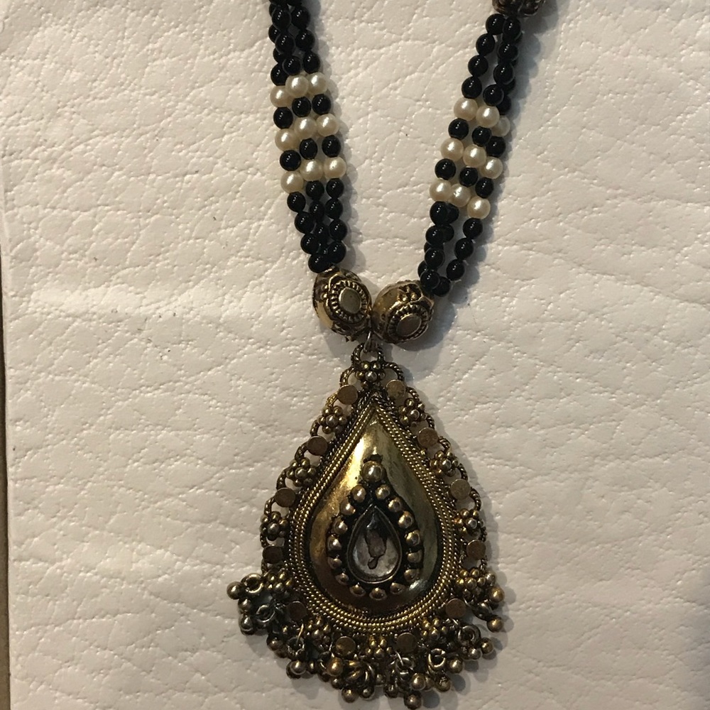 Antique Gold Black White Choker Necklace